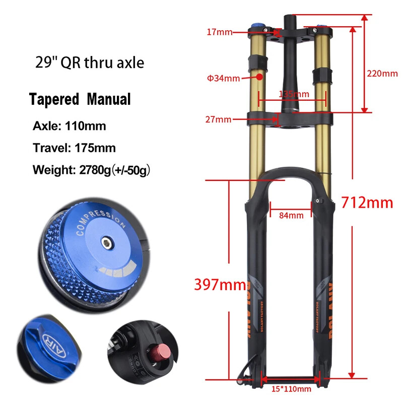 MTB XC DH Mountain Bike Thru Axle Boost Suspension Fork 110*15MM 175MM Travel