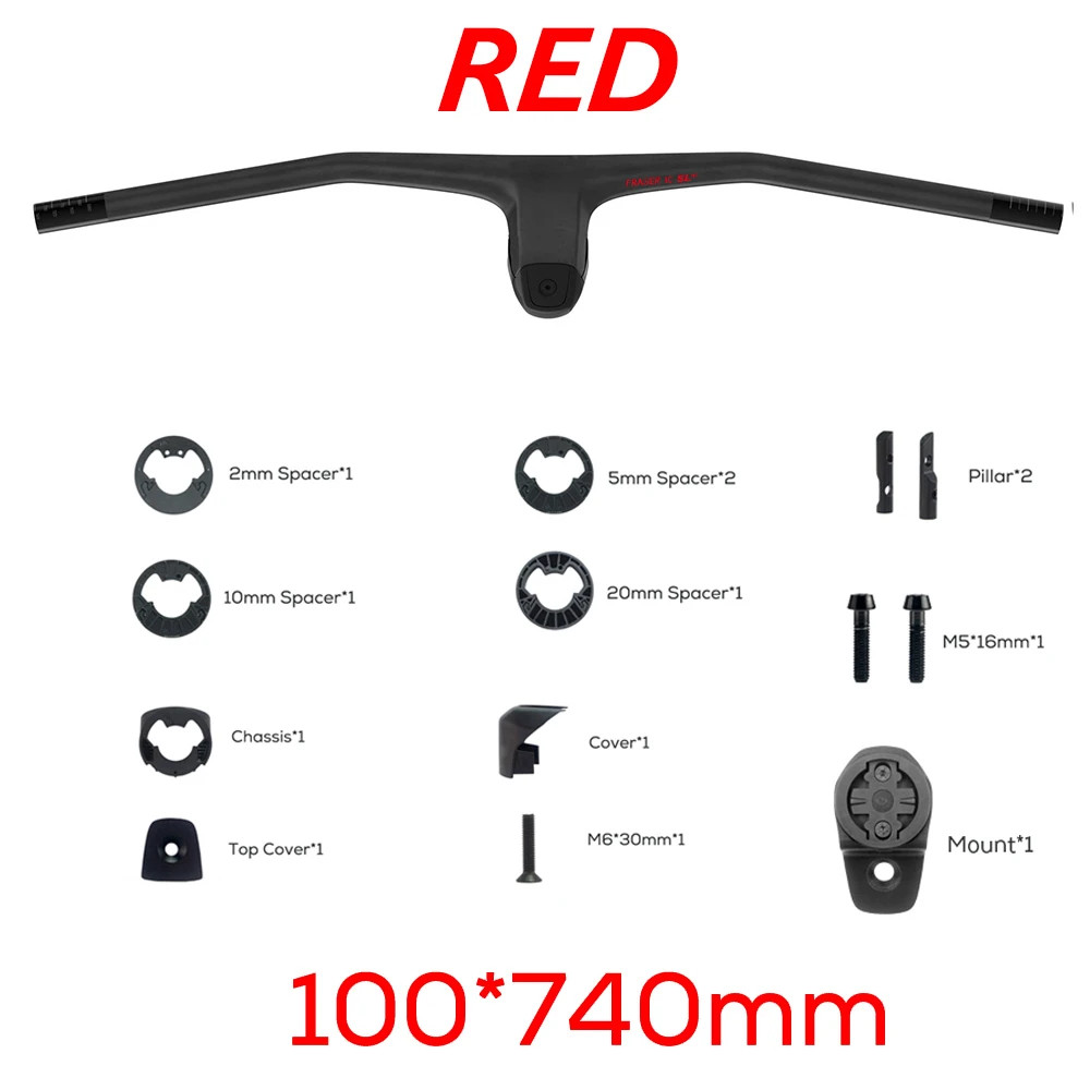 740mm -20 Degrees MTB Bicycle Full Carbon Fibre Integrated Cockpit Handlebar