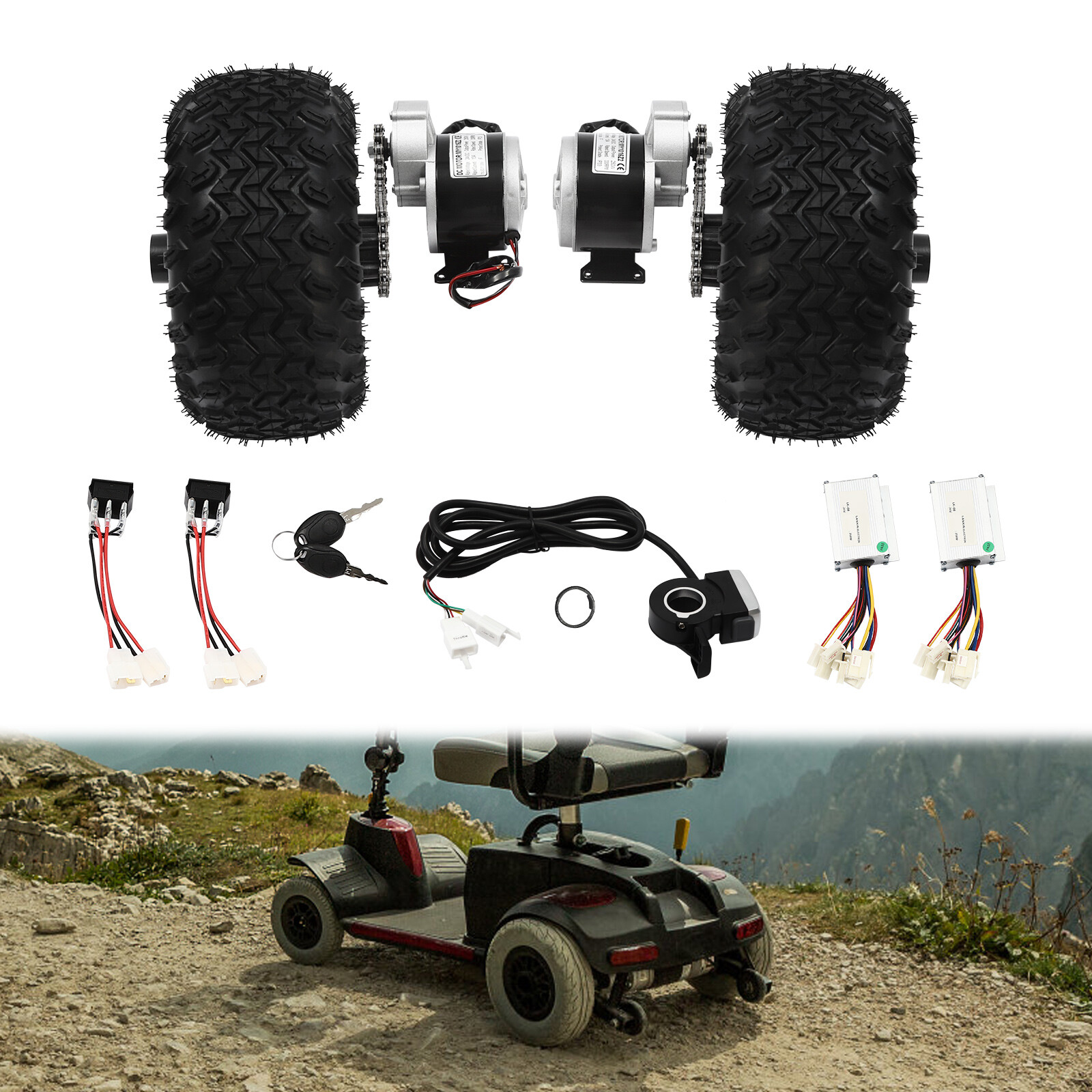 Double Wheel Motor Drive For Electric Cart Scooter Air Wheel Conversion Kit 250W