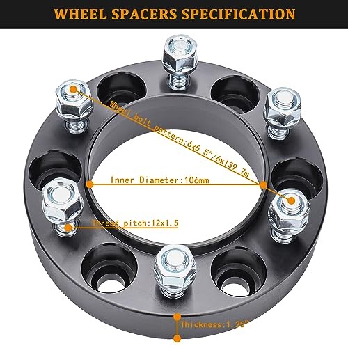 1.25in Wheel Spacers, 2pcs 6×5.5/6×139.7mm Hubcentric Spacers 2PCS/1.25″