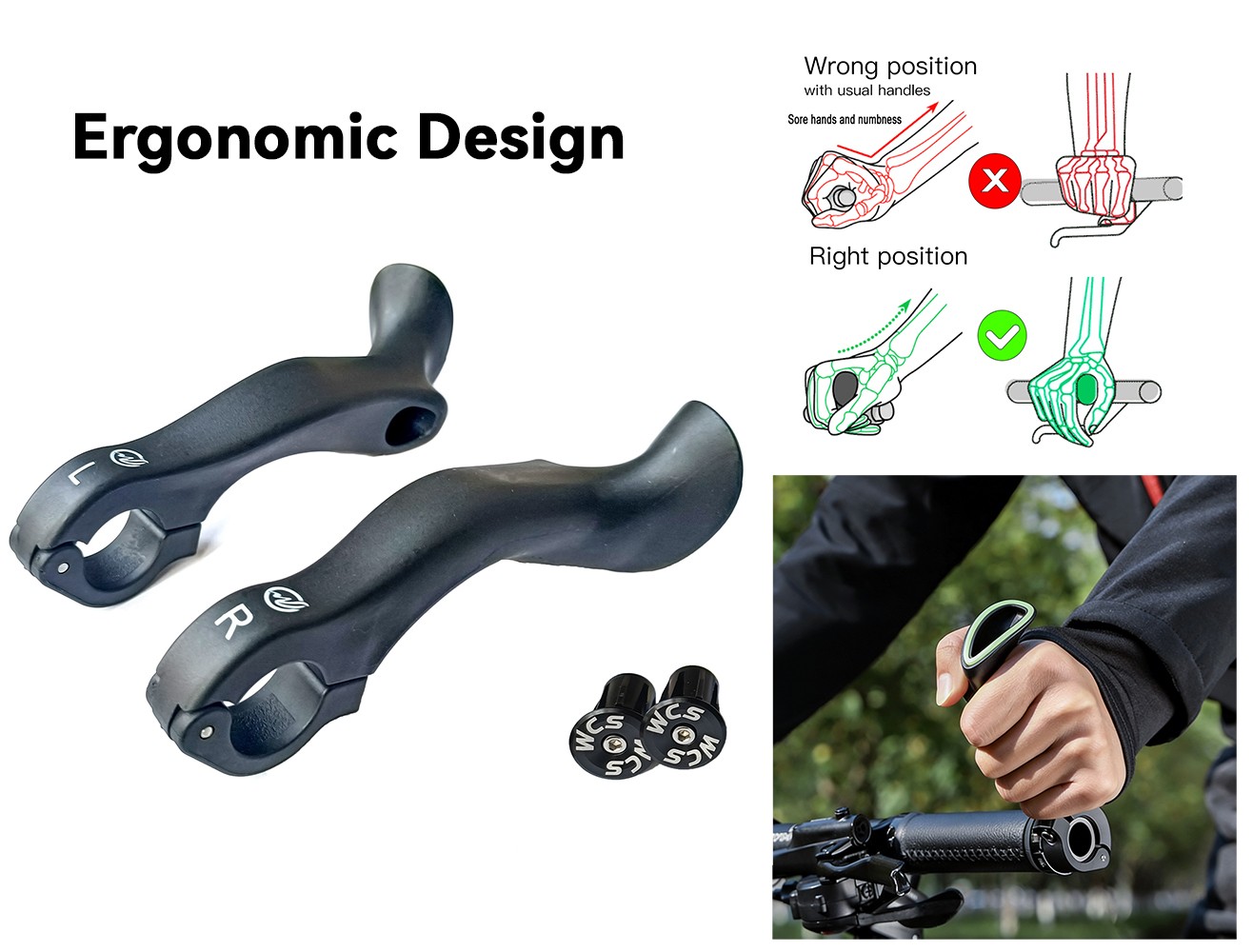 Ergonomic MTB Inner Bar Ends Mountain Bike Handlebar Ends Lightweight w/ Plugs