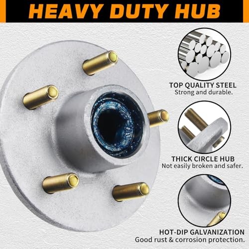 2 Sets Galvanized Trailer Hub Kits 5 on 4.5» for 3500 lbs 1-1/16» to 1-3/8»