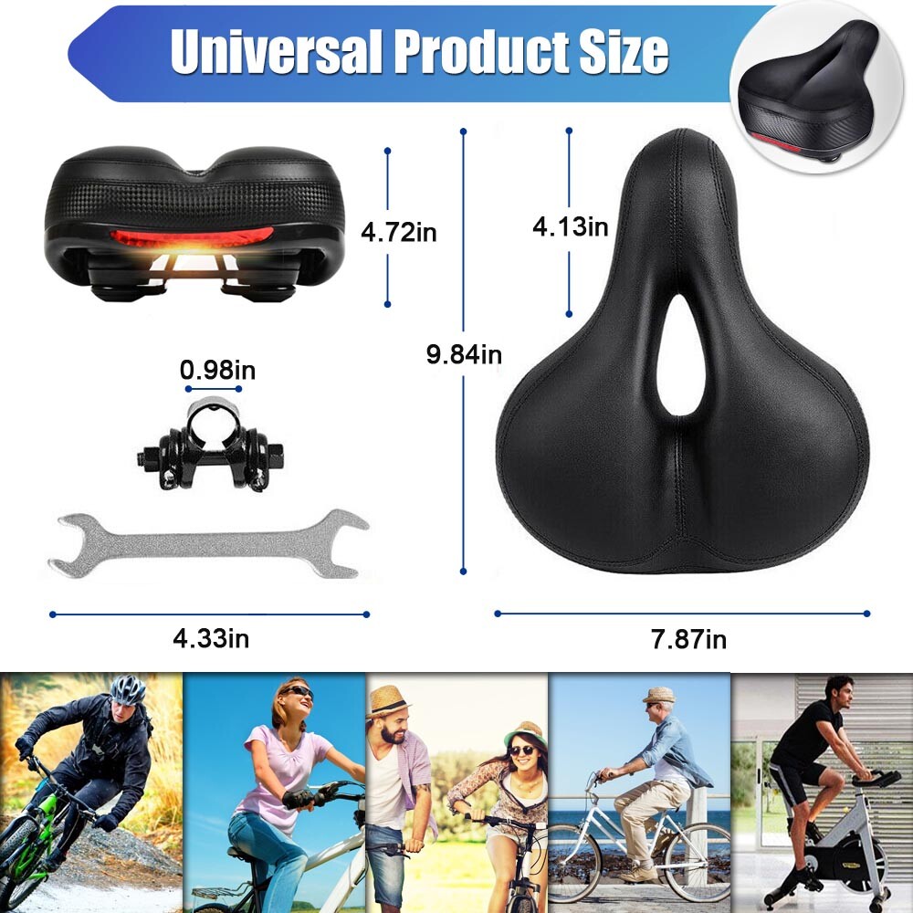 Bike Saddle Bicycle Seat Soft Pad Cushion & LED Tail Light Safety Warning Lamp