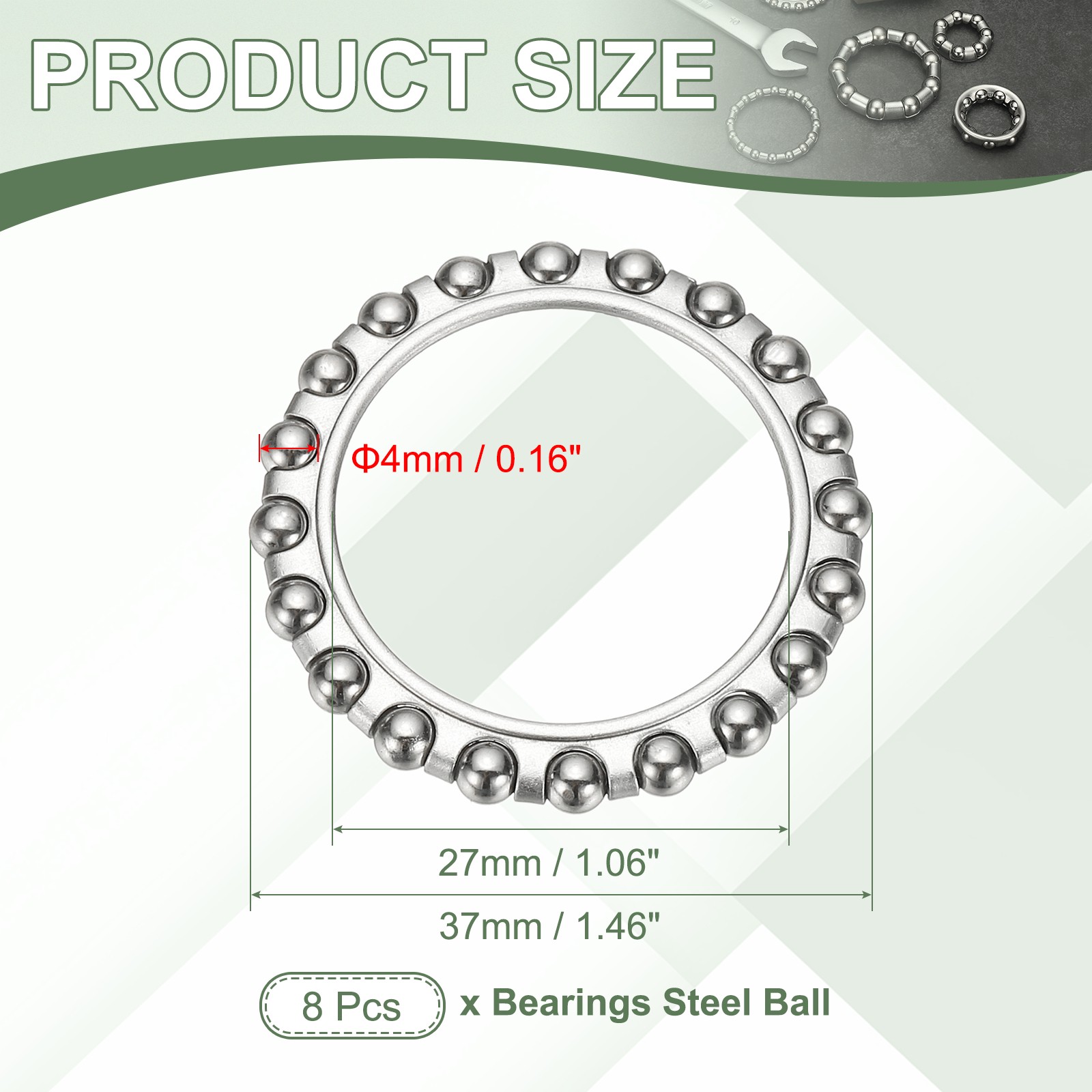 Bike Ball Bearings, Bicycle Crank Bearing #10, 3/16″ x 20 Balls 8 Pack Silver