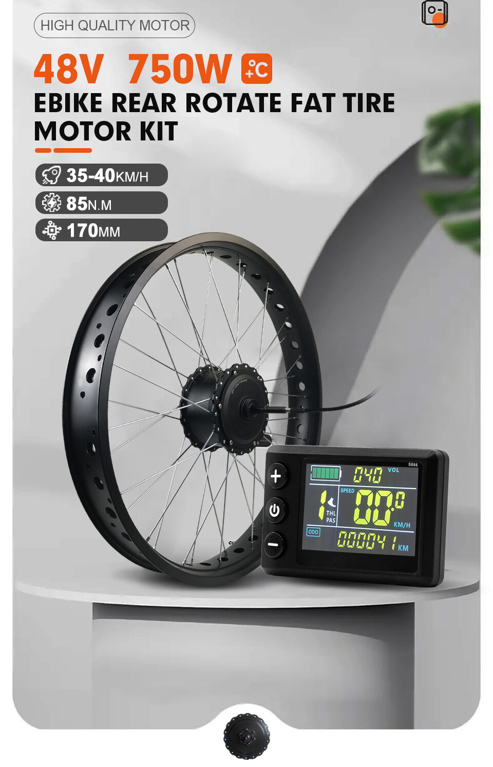 48V 750W Snow E-bike Conversion Kit 20 24 26inch Rear Rotate Wheel Hub Motor