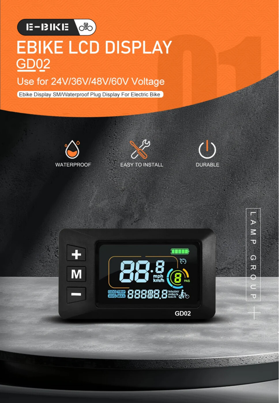 E-bike LCD Display 24V 36V 48V 52V 60V SM/WP Plug Compatible with Controllers