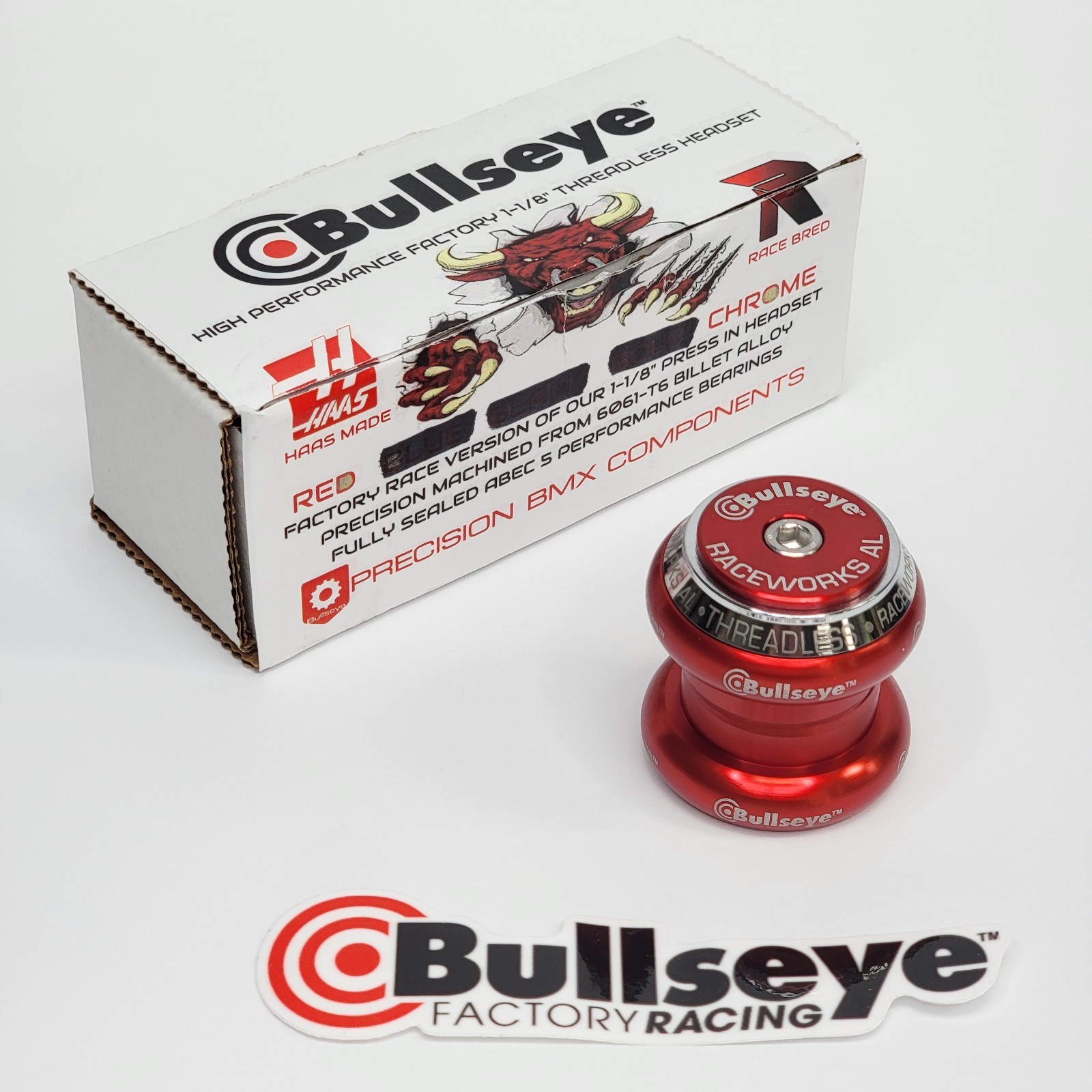 NEW – BULLSEYE BMX 1 1/8″ RACEWORKS PRESS IN HEADSET – RED & CHROME COLORS