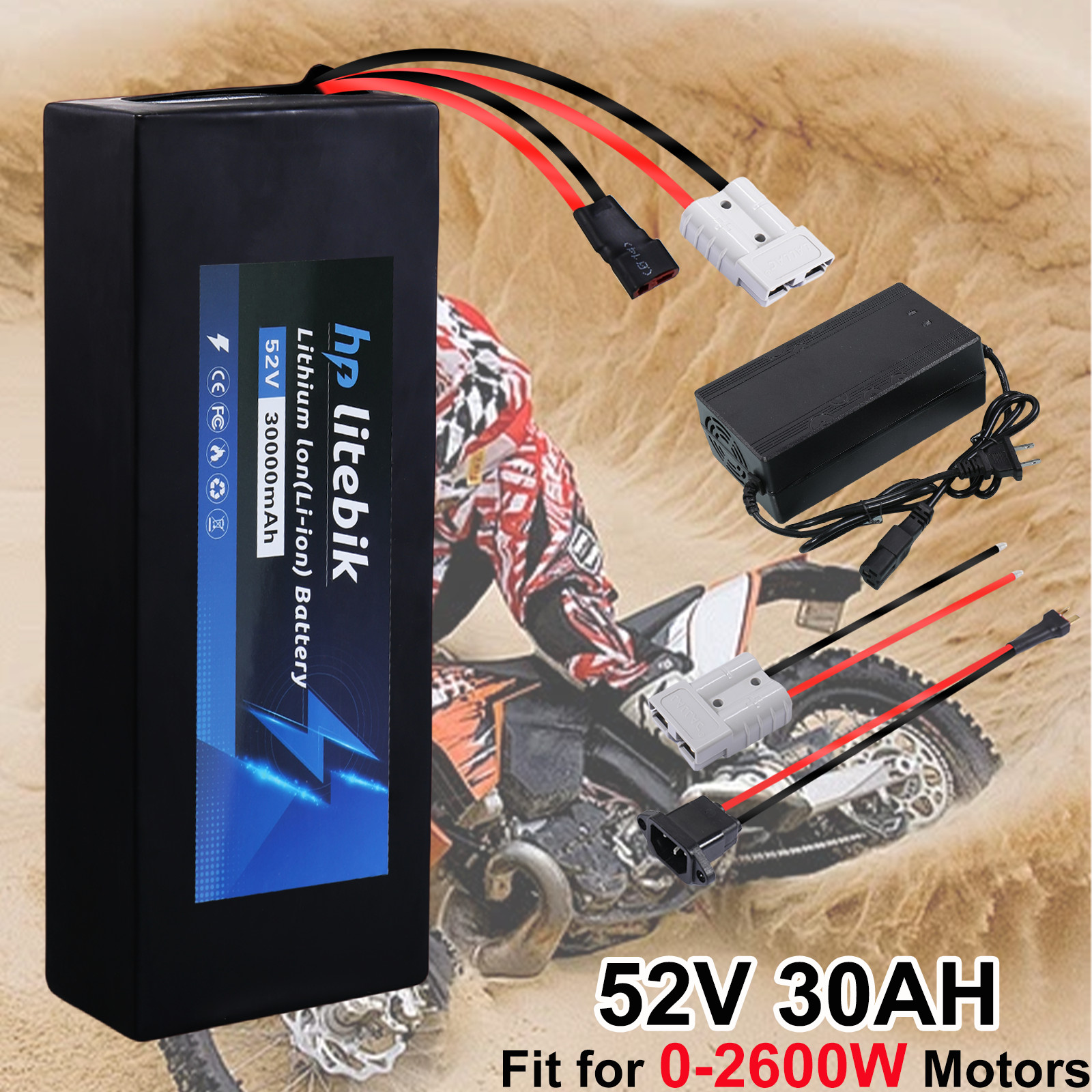 52V 30AH Ebike Lithium Li-ion Battery for Electric Bicycle 2600W Motors 50A BMS