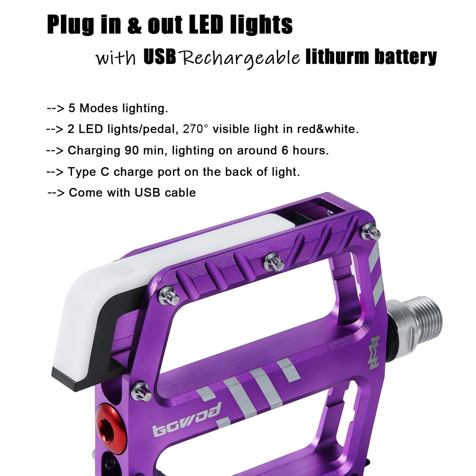 Bike Pedals in 5 Modes Lights, USB Rechargeable, Waterproof, CNC Aluminium Re…