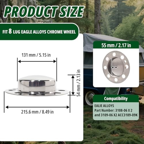 4 Pcs 5.15″ Push Through Wheel Center Caps for 8 OD:5.15″ H:2.13″&5.94″ Chrome