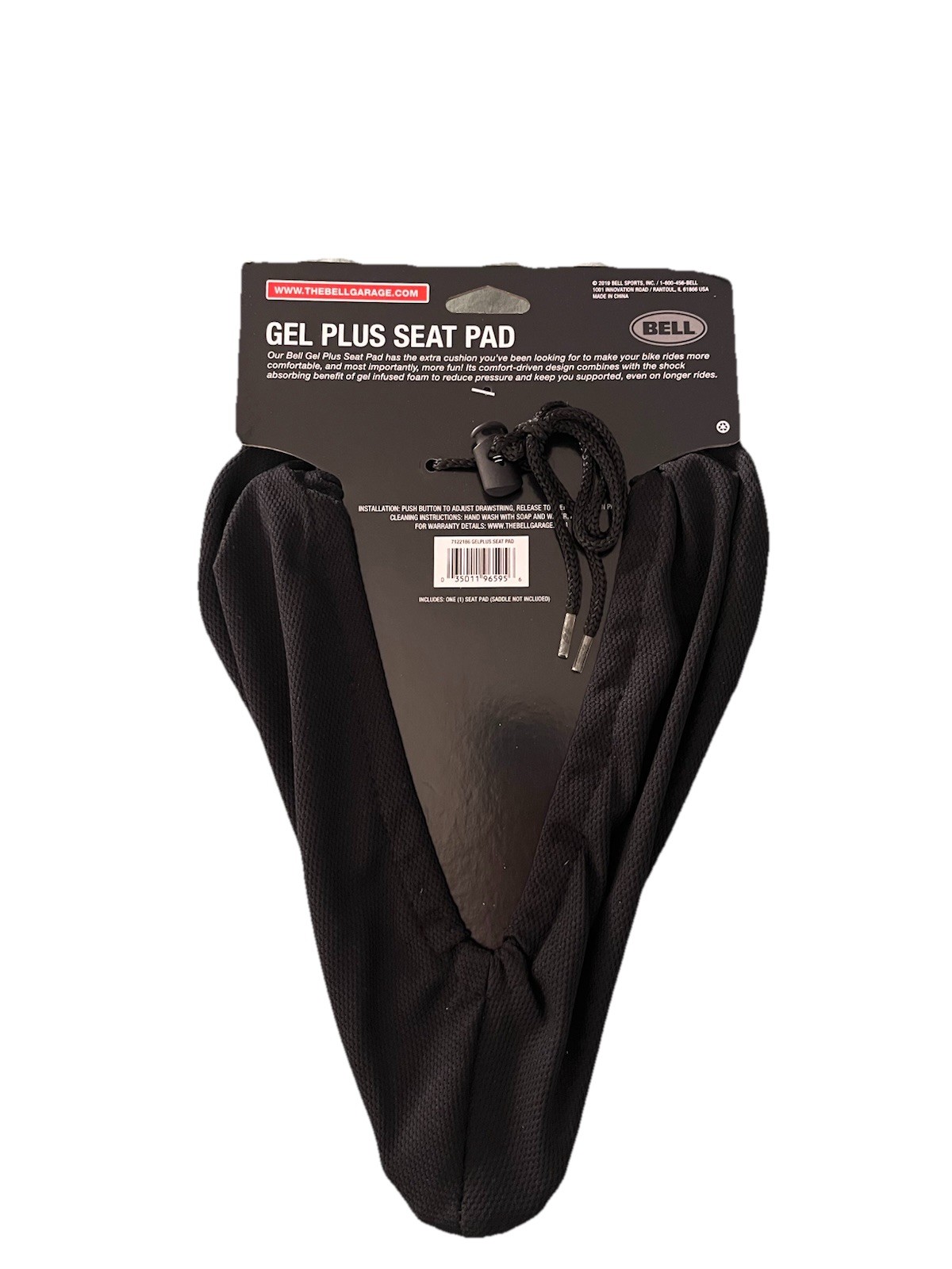 Bell 500 Gel Hybrid Bike Seat Pad Black Comfort Channel Drawstring Close, NEW