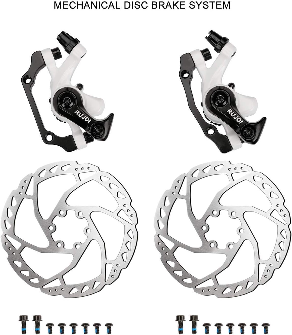 RUJOI Bike Disc Brake Kit, Aluminum Front and Rear Caliper, 160mm White