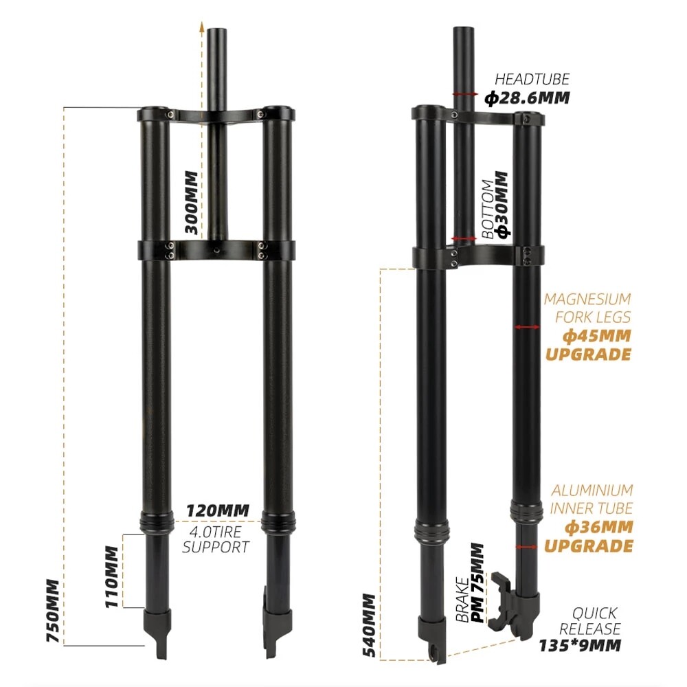 26*4.0 Electric Bike Fat Fork Downhill Bike Mountain Spring Oil Suspension Fork