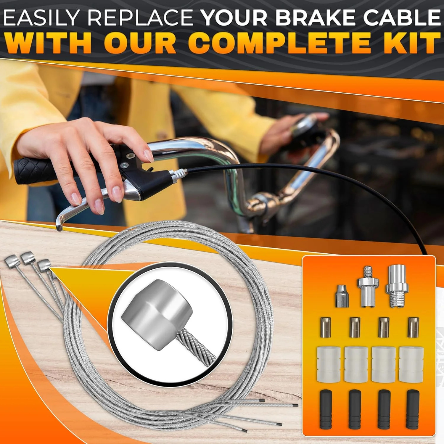 8 Pcs Bike Brake Cable Kit with Bike Shifter Cable – Stainless Steel Wire Set, C