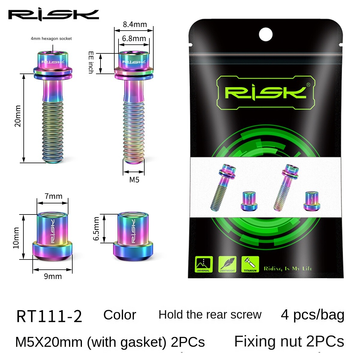 RISK Bicycle Carbon Stem Bolts M5x18mm M5x20mm Titanium Fastener Screw with Nut