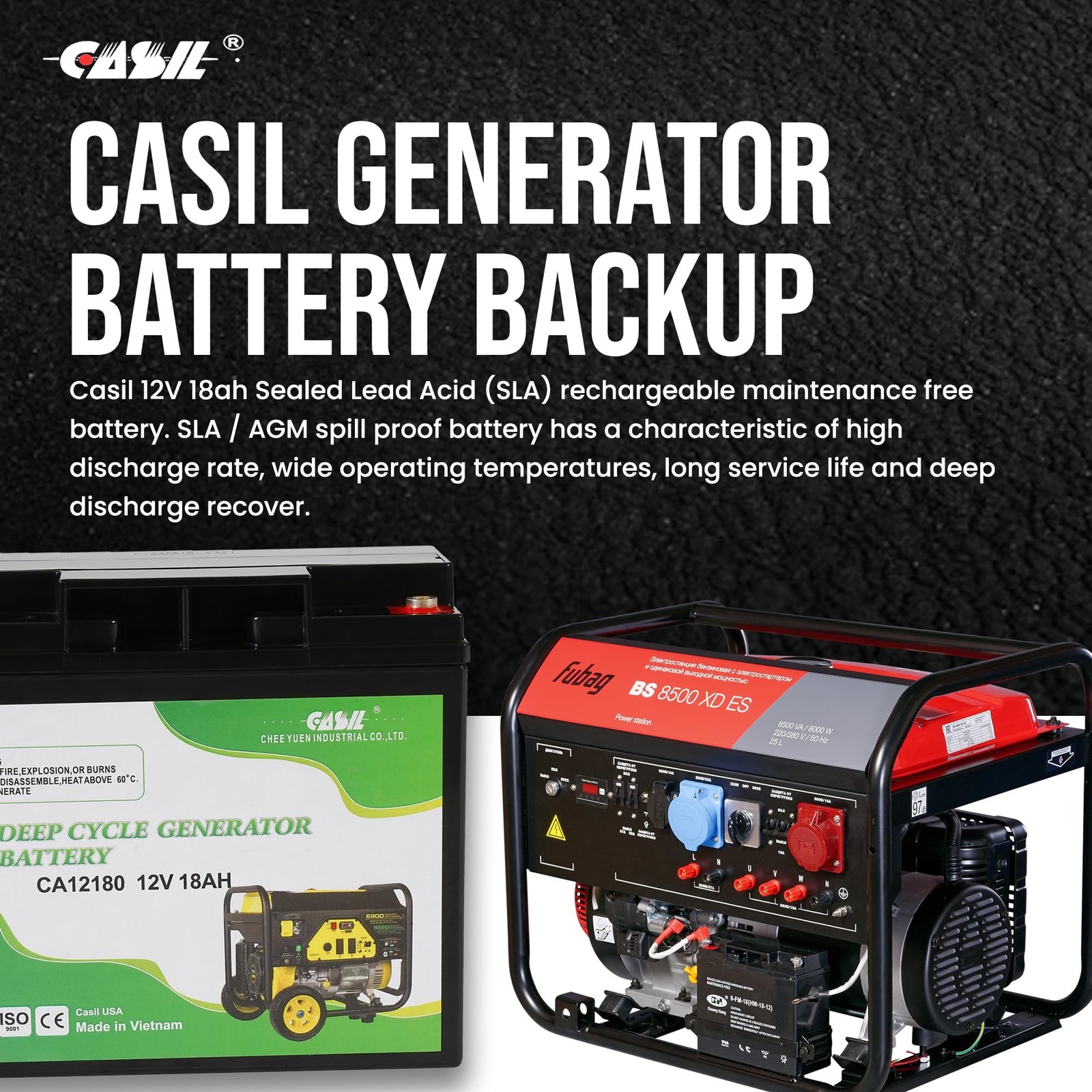 Casil 12V 18Ah Deep Cycle Generator Battery – Reliable Replacement for Cha