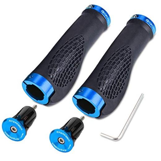 TOPCABIN Ergonomic Bike Grips – (Aluminum Lock Plug+grips) Light blue 1 Pair