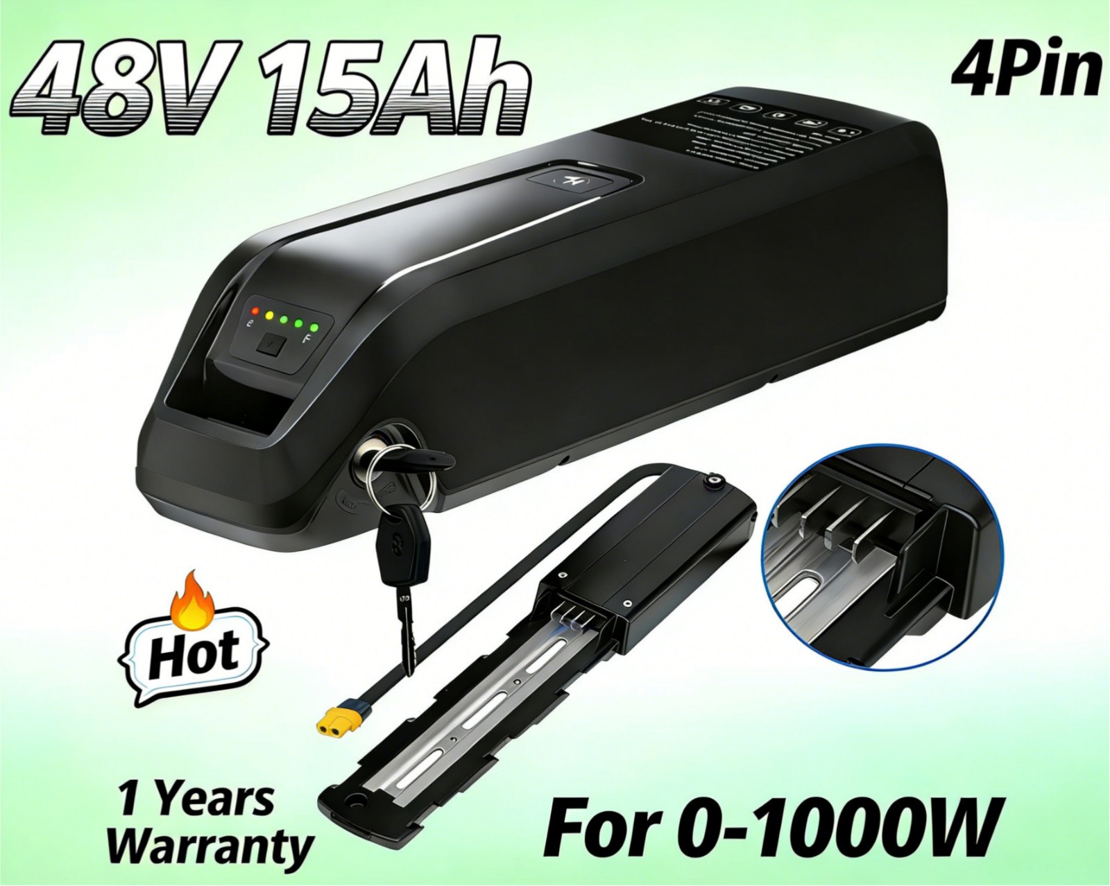 Electric Bicycle 48V 15Ah Hailong Lithium Ebike Battery F o 0-1000W 4Pin/5Pin.