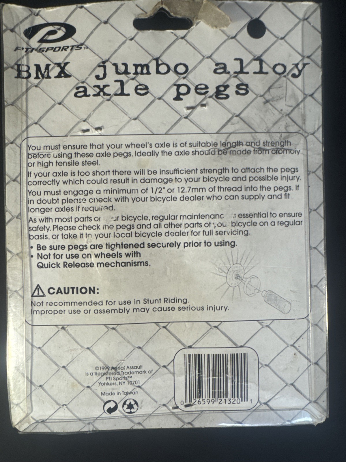 Vintage PTI sports BMX jumbo alloy axle pegs Bicycle Pegs New In Box Dead Stock