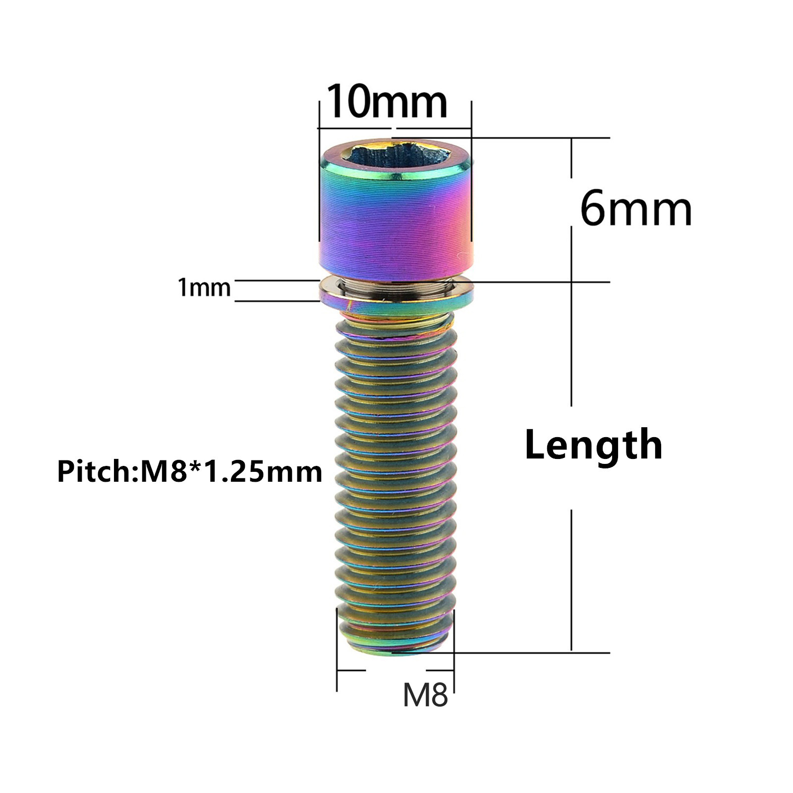 6Pcs/lot Titanium Ti Color M8x25 Bolts Allen Hex Head Screw Washer
