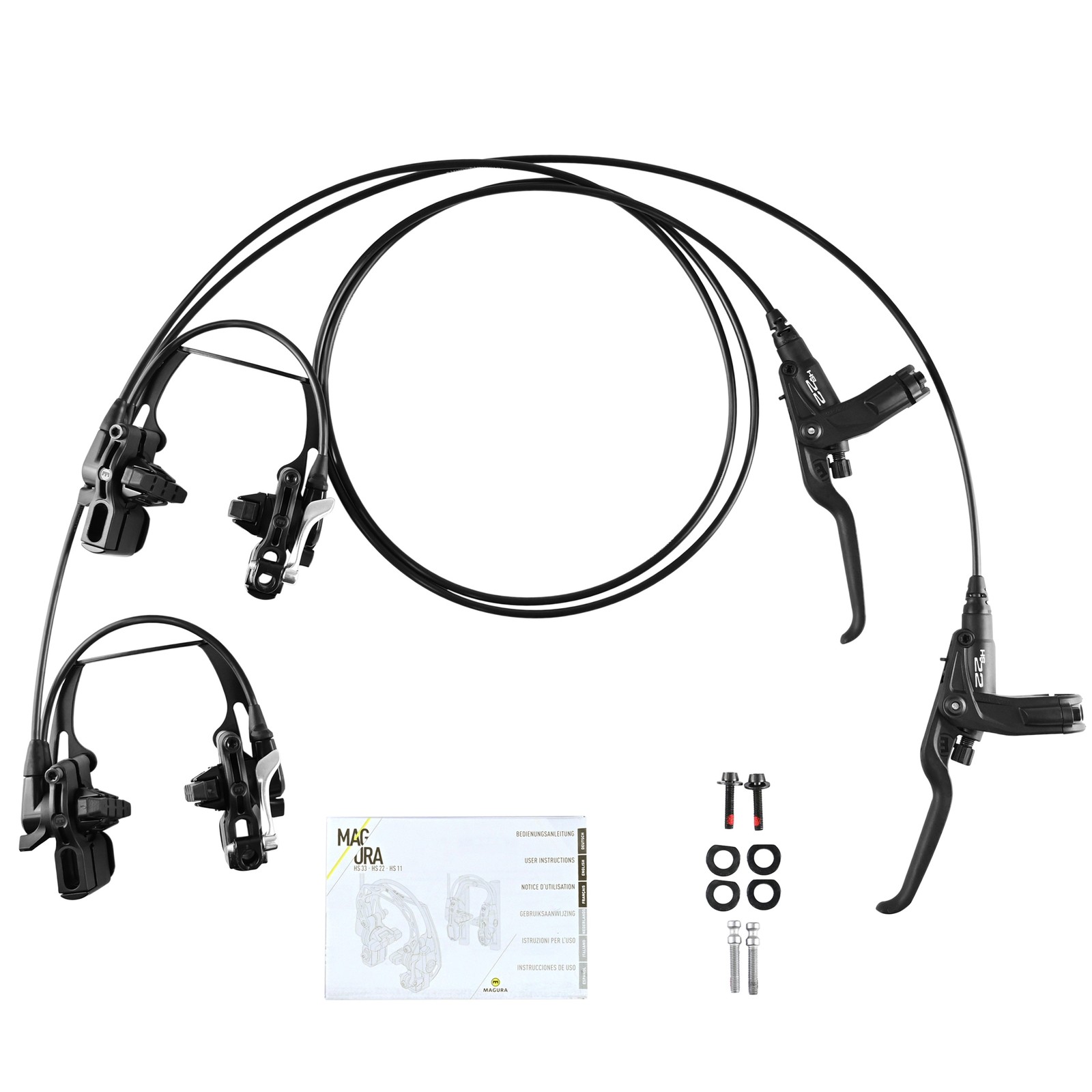 Magura HS22 Hydraulic Rim Brakes 3-Finger Lever Brake Set (F-900mm+R-2000mm)
