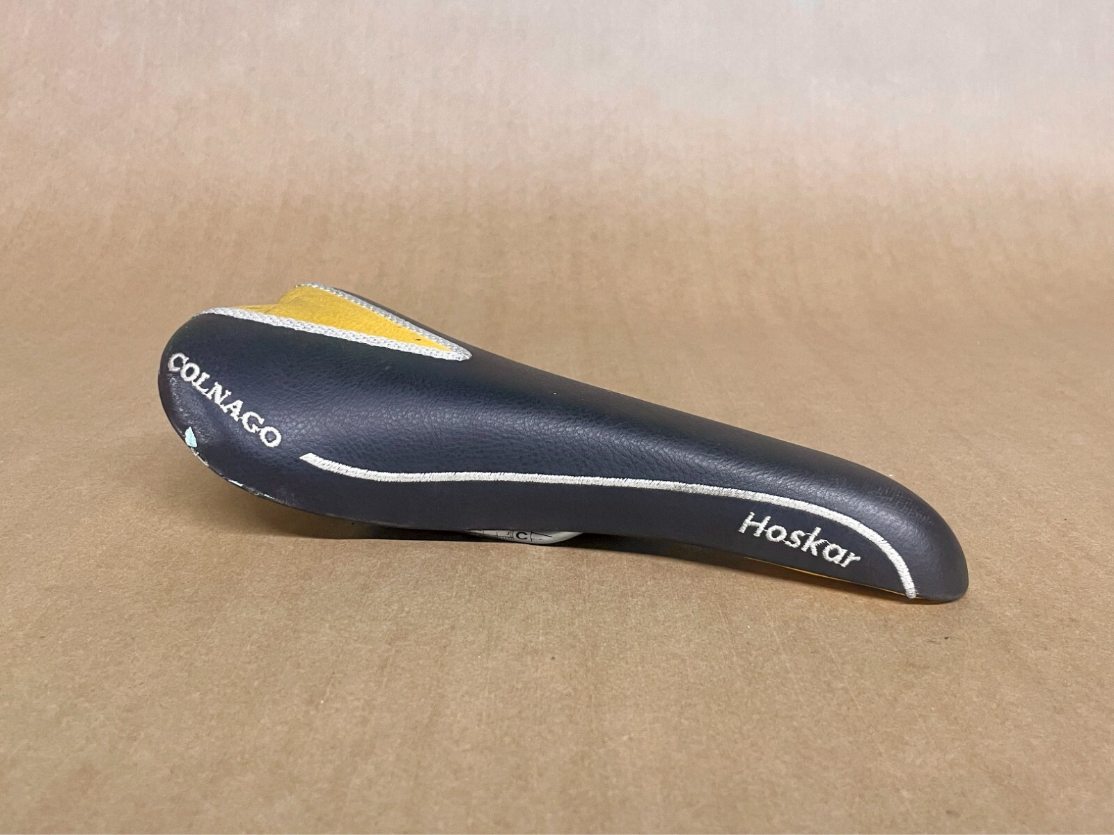 Selle San Marco Colnago Hoskar Saddle, yellow/white embroidered, steel rails