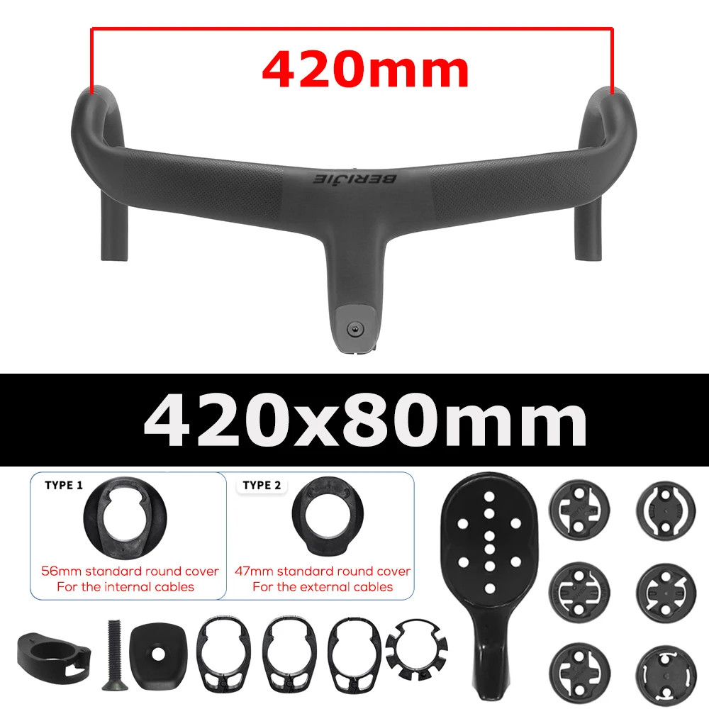 Road Bike Carbon Internal Cable Integrated Drop Bar Width 380-440mm with Spacer