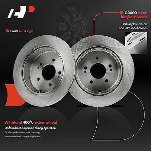11.89 Inch (302mm) Rear Solid Disc Brake Rotors, 2-Pack | Compatible with
