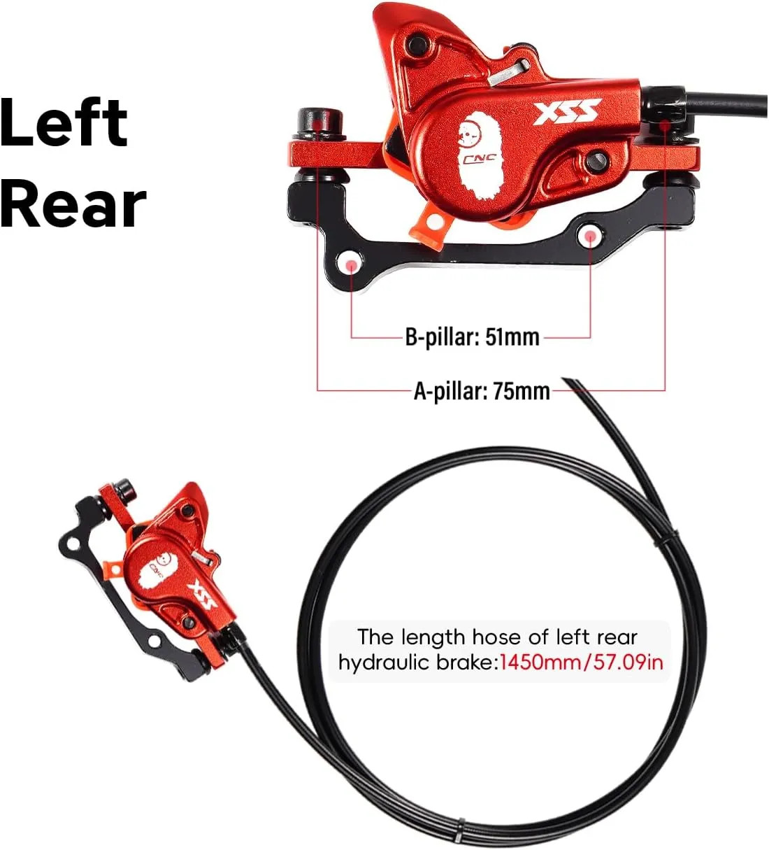 MTB Hydraulic Disc Brake Set Front 800mm Rear 1450mm Mountain Bike Red Parts New