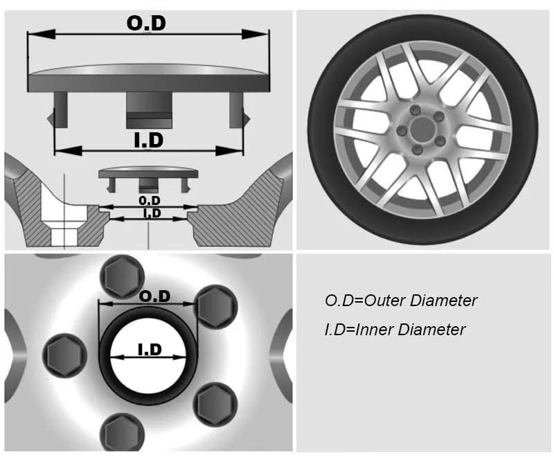 4pcs 65mm 68MM Rays Wheel HubCap Wheel Cover for TE37 CE28 () 65MM Black Silver