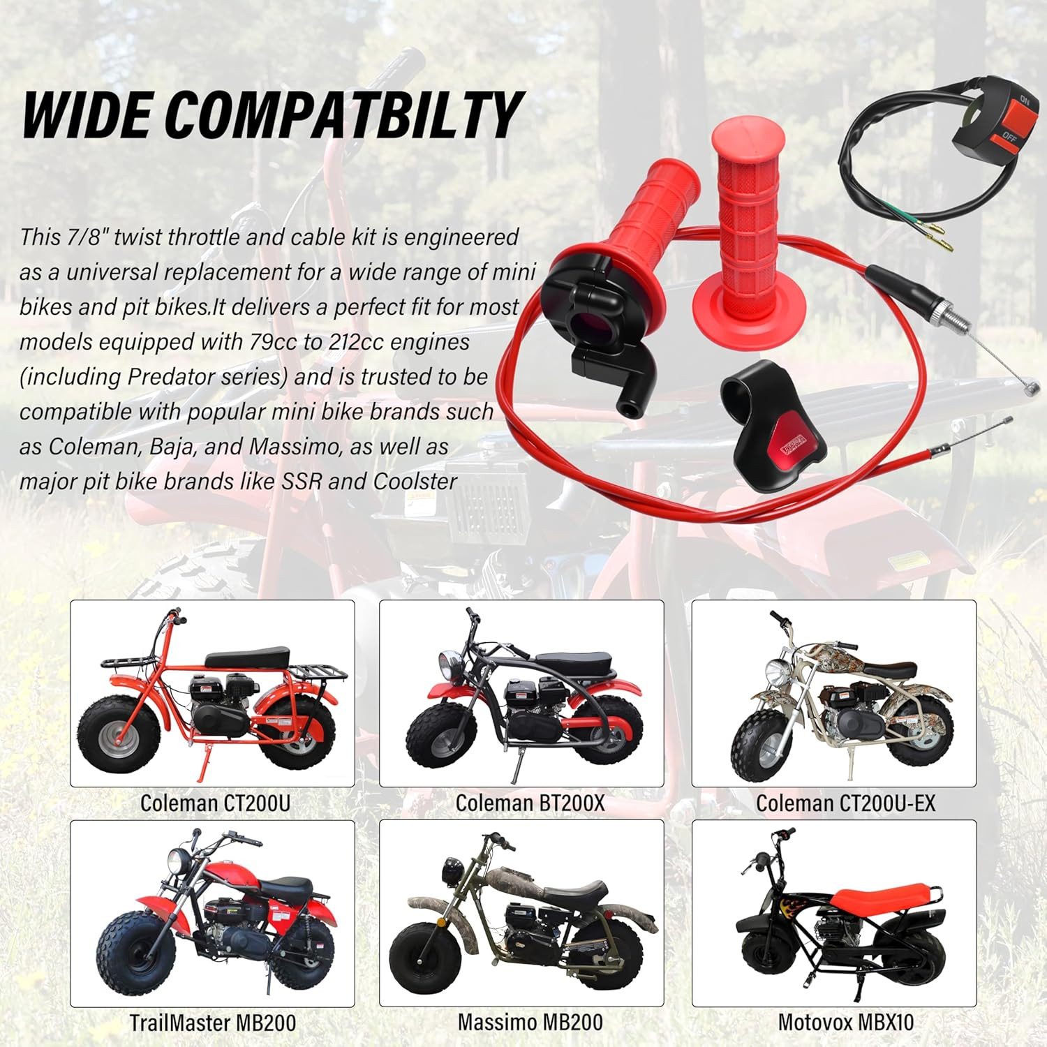 Universal Mini Bike Throttle Assembly&Cable Kit | Direct Replacement for Coleman
