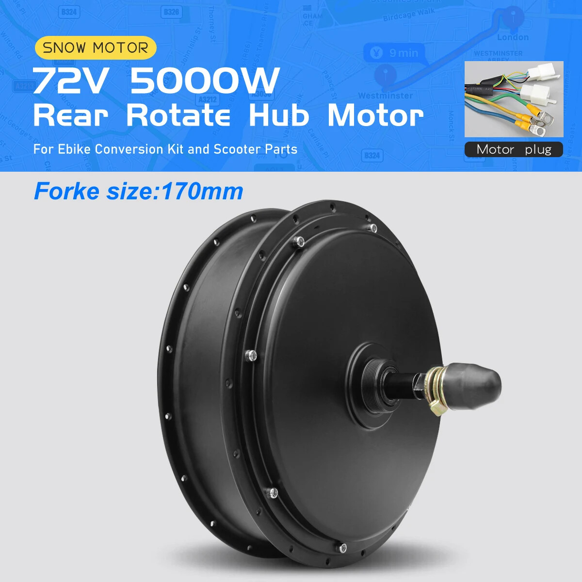 Snow E-bike Fat Tire Motor 72V 5000W Rear Rotate Hub Motor Wheel 20 24 26Inch