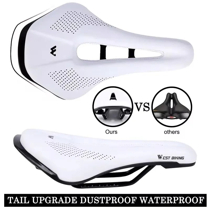WEST BIKING Road Bike Saddle Short Nose PU Leather Hollow Ergonomic Cushion