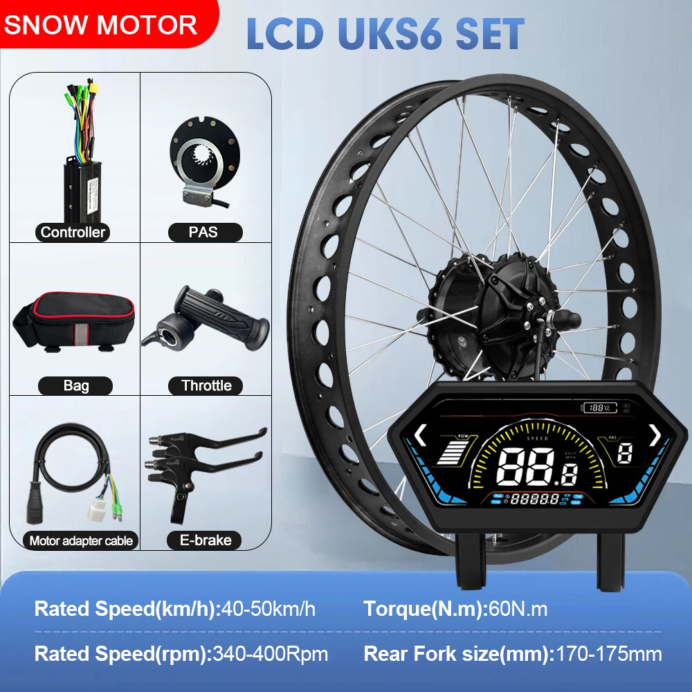Snow Fat E-bike Conversion Kit 48V 750W Rear Hub Motor Wheel Dropout 170-175mm