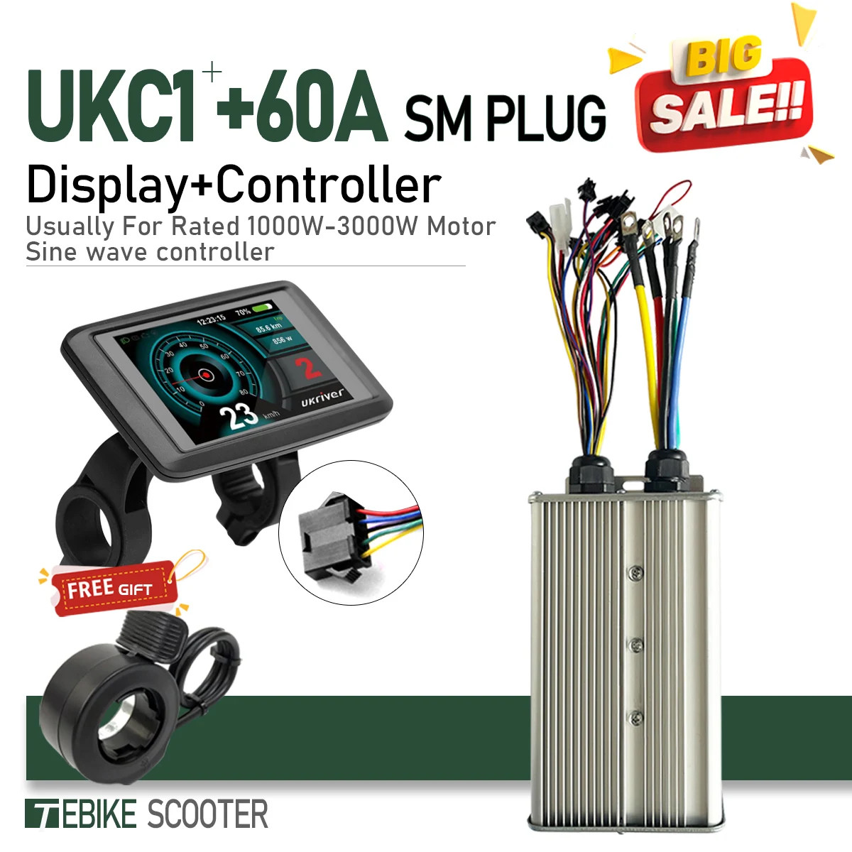 E-bike Controller 48V 52V 60V 72V 60A Sinewave Dual Mode Controller 1000W-3000W