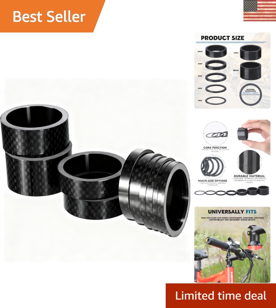 Lightweight Carbon Fiber Bike Spacers – 7 Sizes for Ultimate Customization