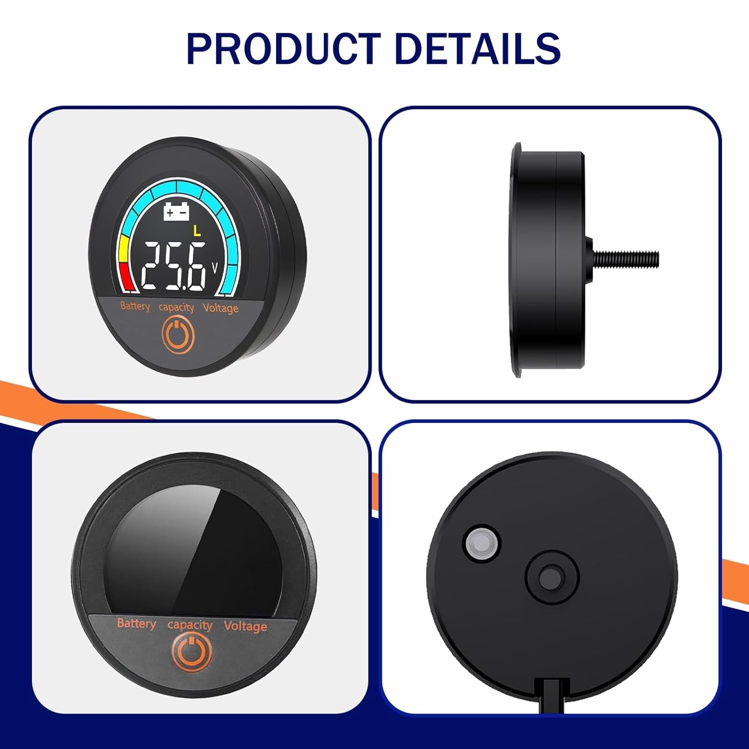 IP67 Waterproof Battery Meter Monitor, 12v 24v 36v 48v 60v 72v 84v Digital Blue