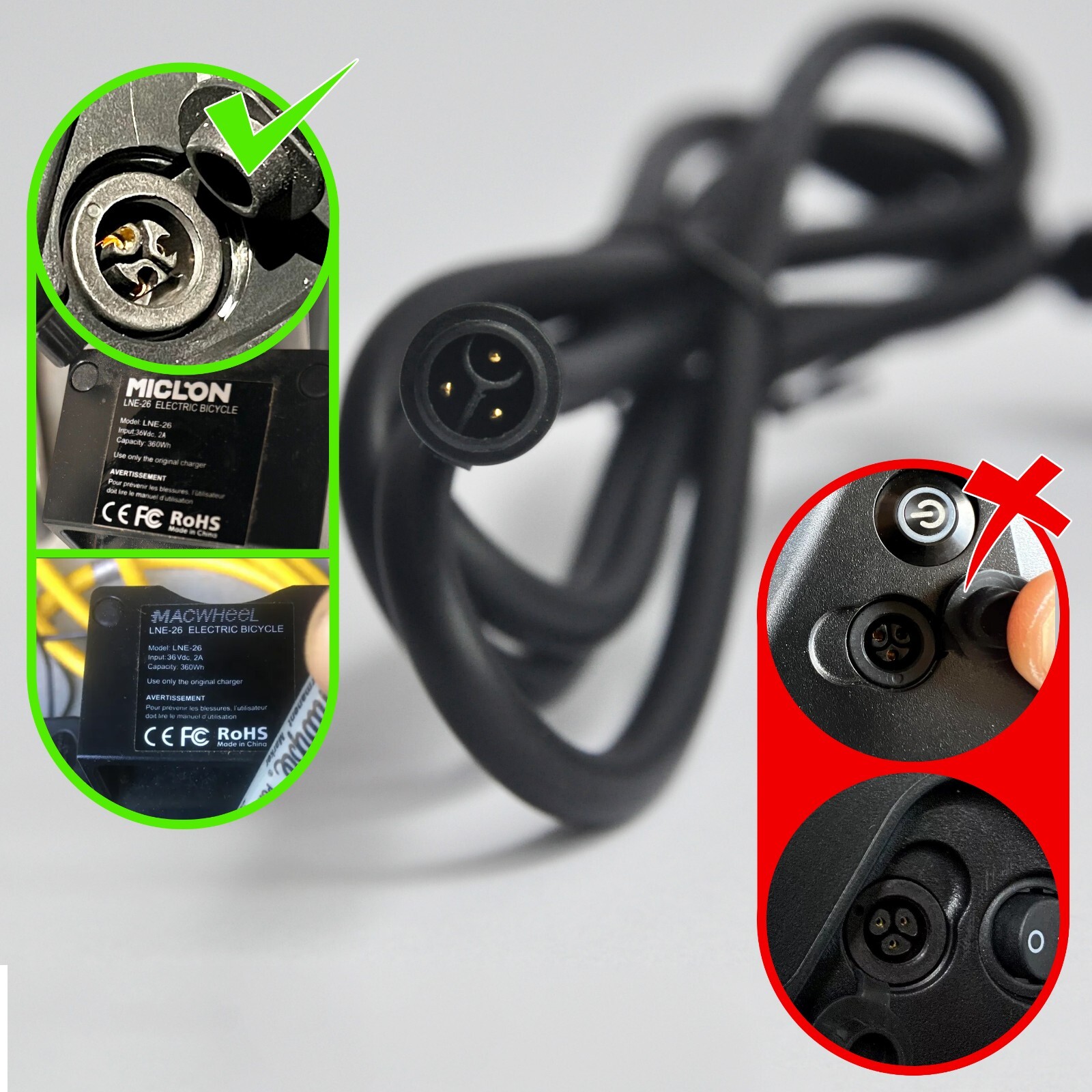 🔥3 pin Adapter Charger for MICLON LNE26,Macwheel LNE26,LNE16 Electric Bike