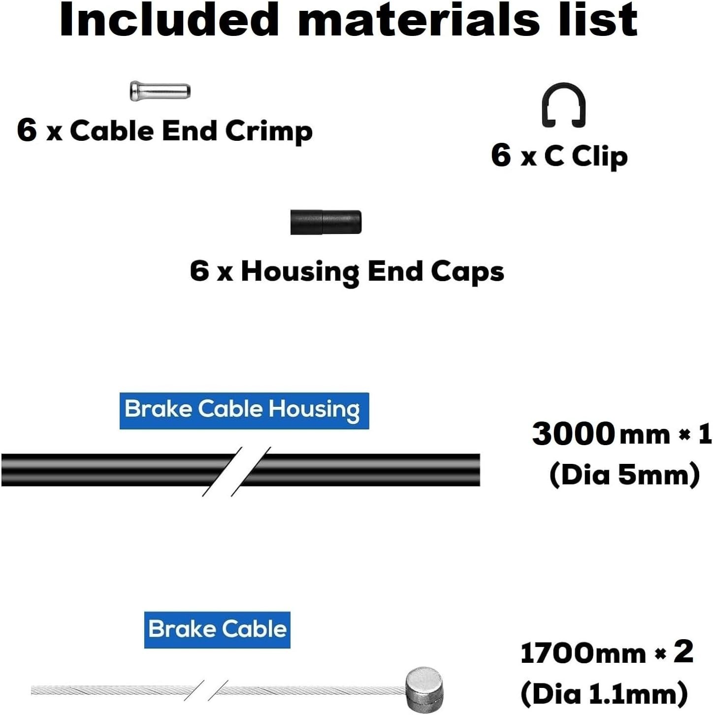 Bike Brake Cable Set 9.8ft Black | Brake Housing, Ferrules, End Caps