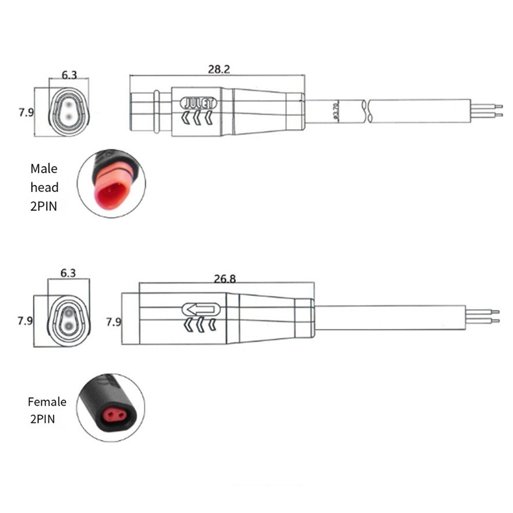 for 2 Pin Male to Female Signal Extension Cable 660mm Waterproof for Mountain