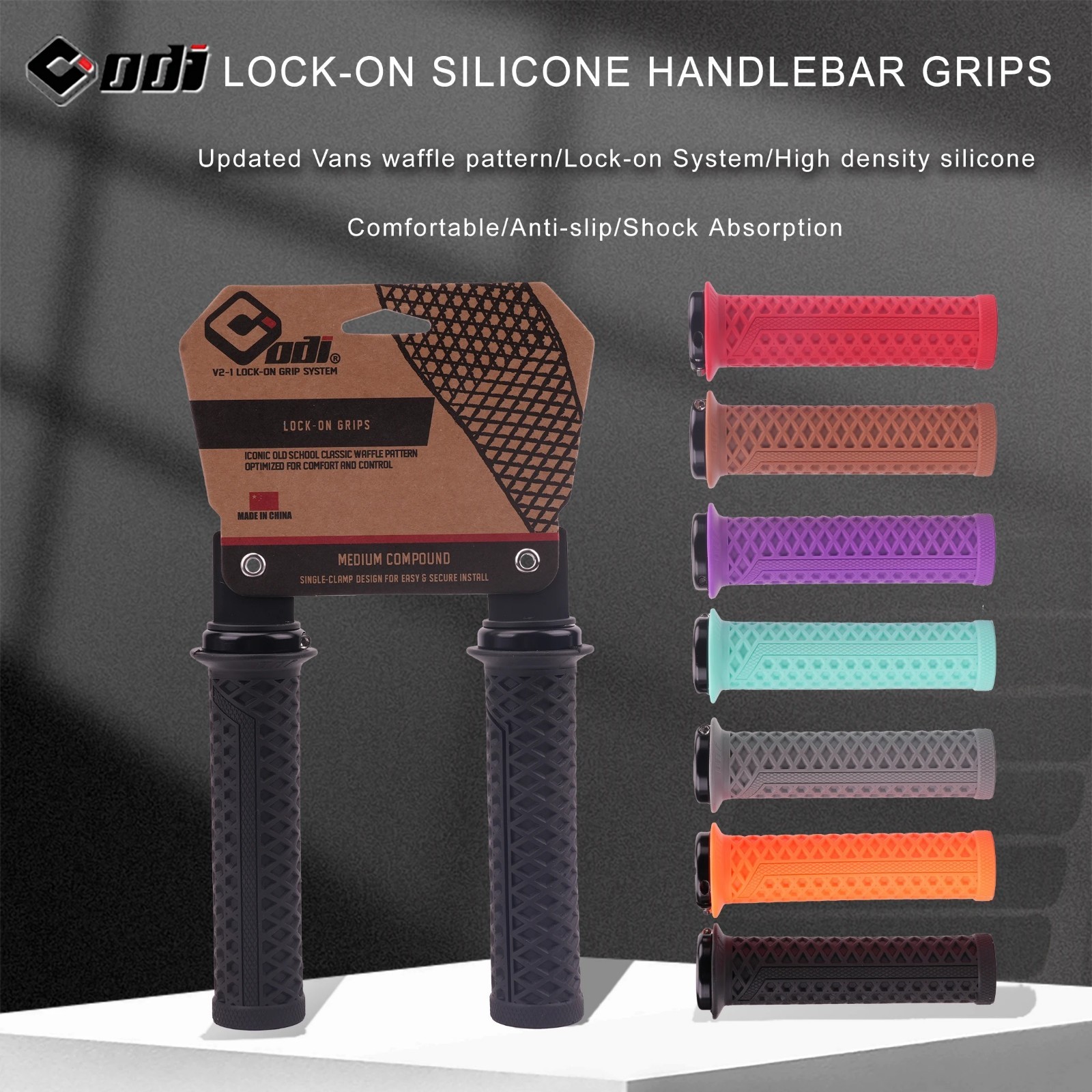 ODI VS-21 MTB Handlebar Grips Lock-On Silicone Waffle Pattern Anti-Slip 130mm
