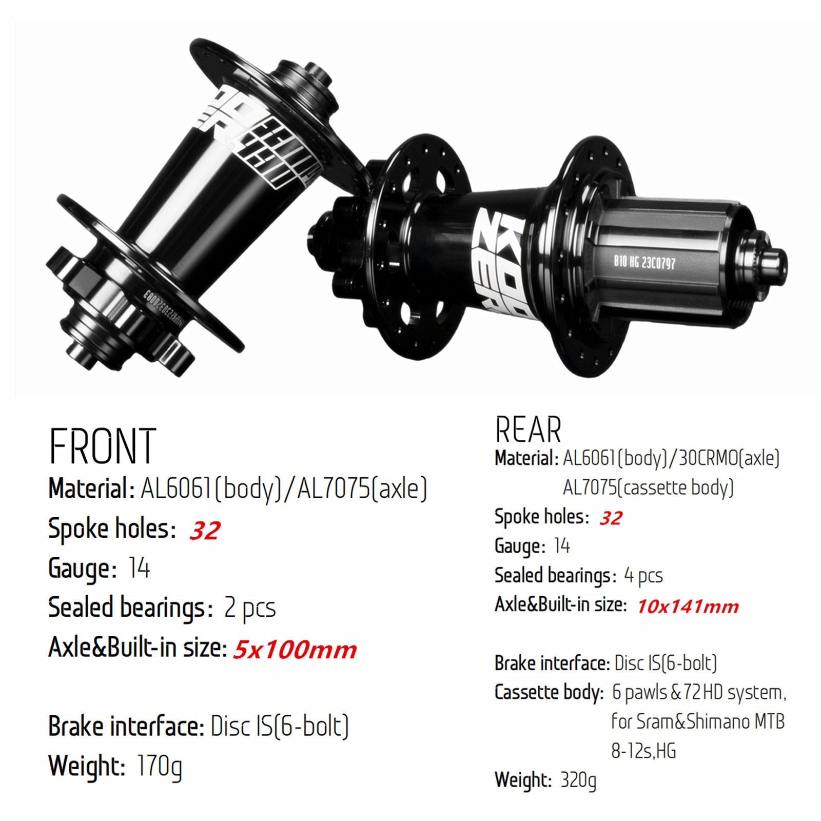 XM490 PRO Boost MTB Rear Hub 32H Quick Release Disc Brake for 8-11S,5×100/10×141