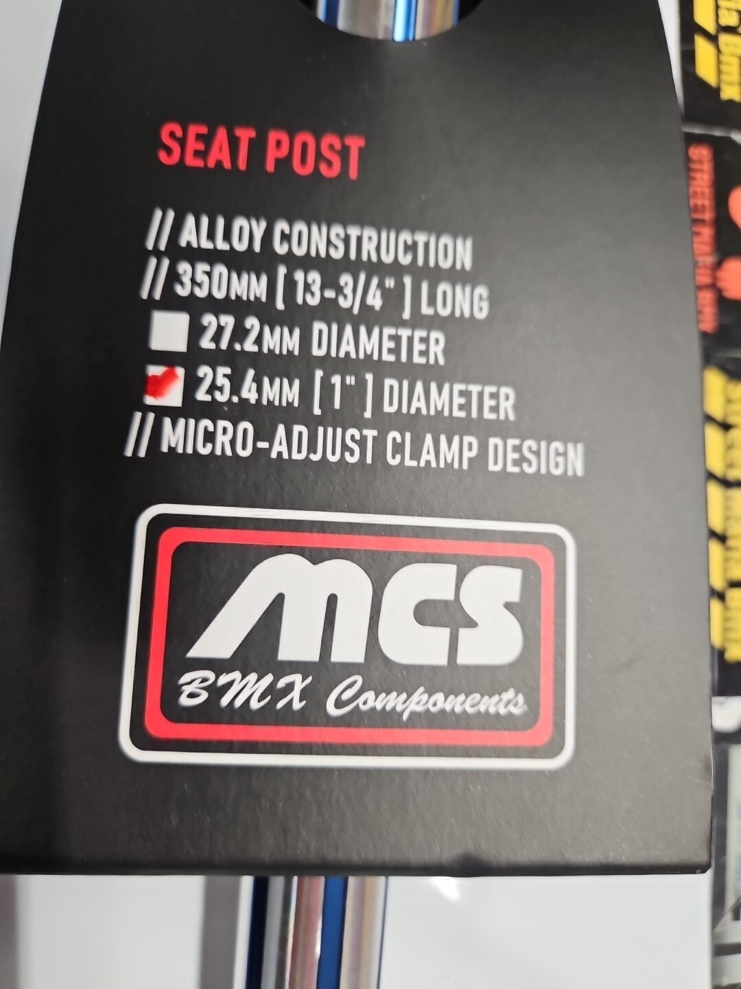 MCS BMX ALLOY BLUE SEATPOST Fluted 25.4mm 350mm FIT RACE BIKE MTB SE GT new