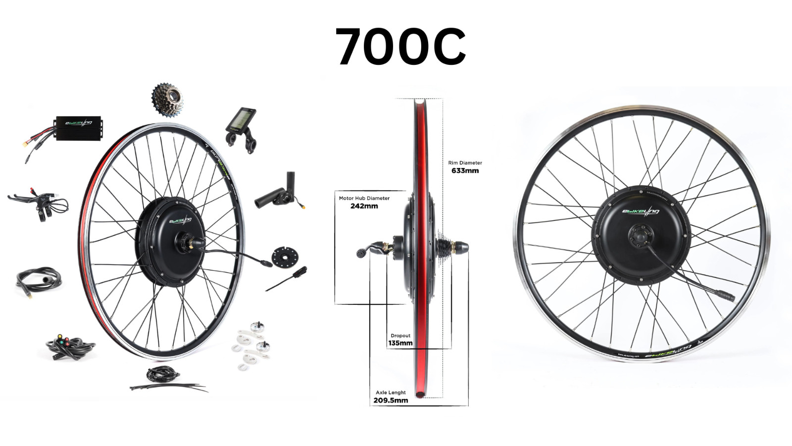 eBikeling Waterproof 1500W Direct Drive Rear E-bike Conversion Kit with Battery