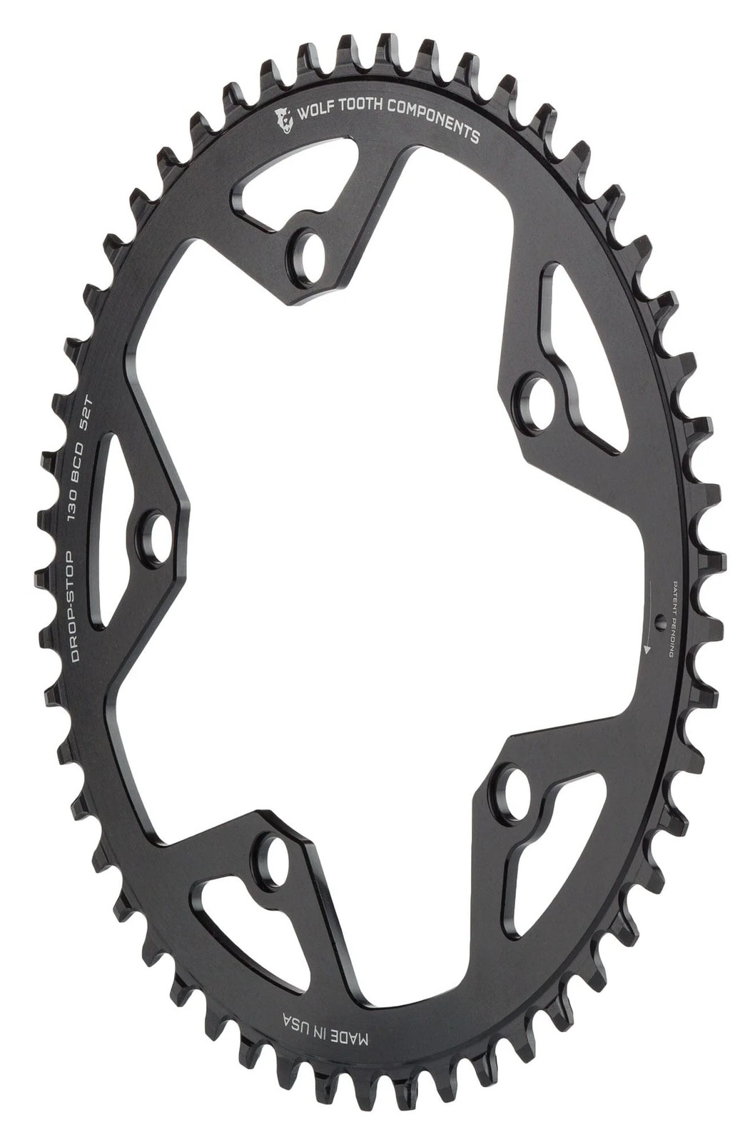 Wolf Tooth Chainring 44t 130 BCD 5-Bolt 10/11/12-Spd Alloy Blk Road Cyclocros