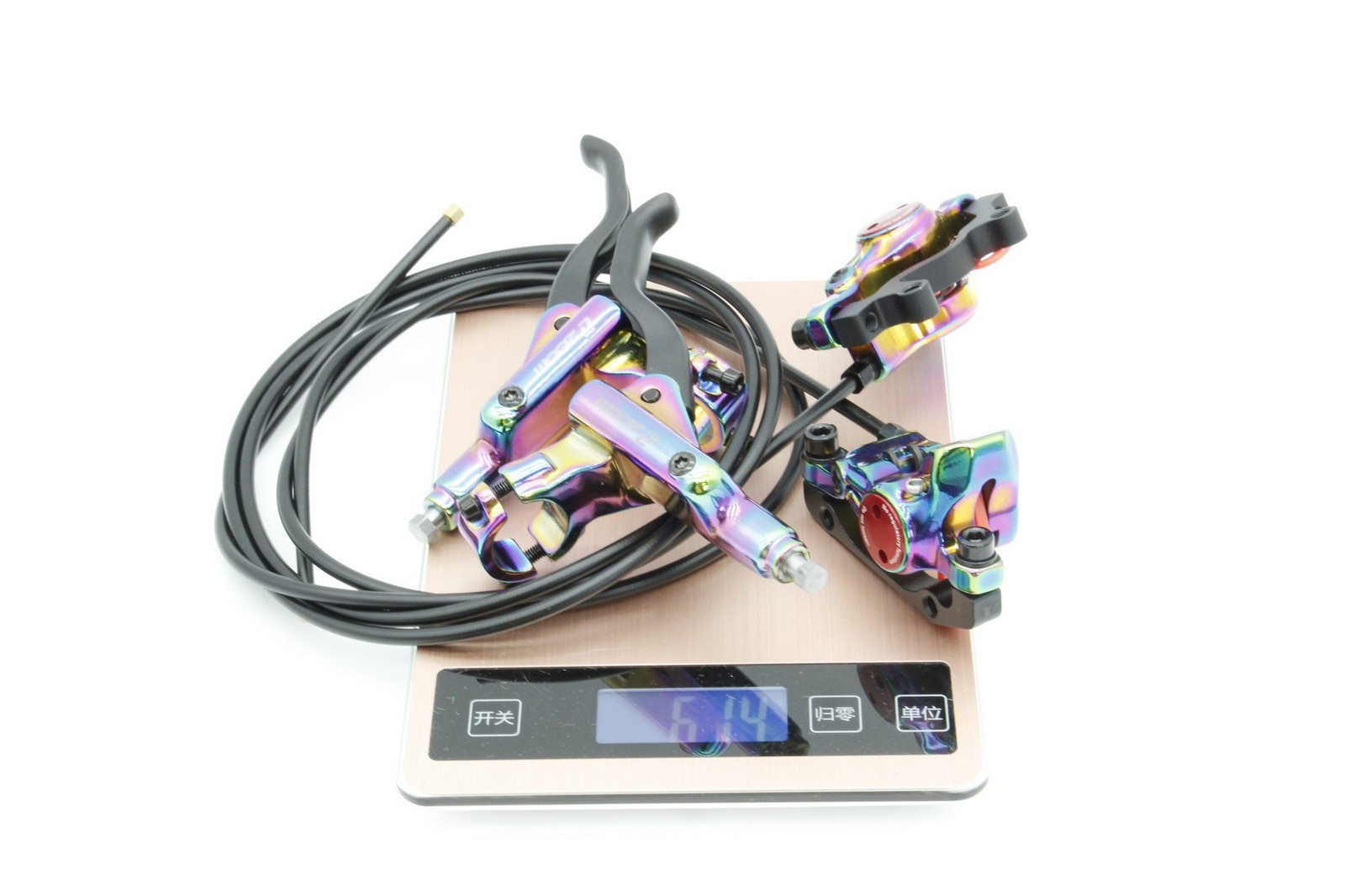 ZOOM HB975 Hydraulic Disc Brake Set MTB Bike Internal Routing Rainbow Oil Slick