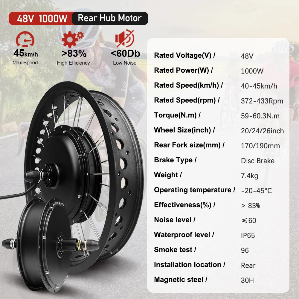 48V 1000W 4.0Tyre Rear Cassette Hub Motor Wheel for Snow E-bike Conversion Kit