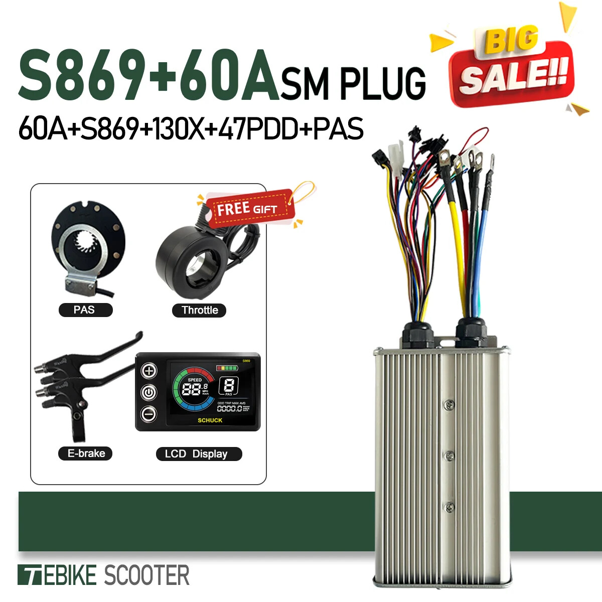 E-bike Controller 48V 52V 60V 72V 60A Sinewave Dual Mode Controller Hub Motor