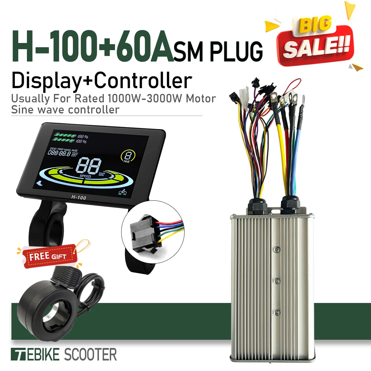 E-bike Controller 48V 52V 60V 72V 60A Sinewave Dual Mode Controller Hub Motor