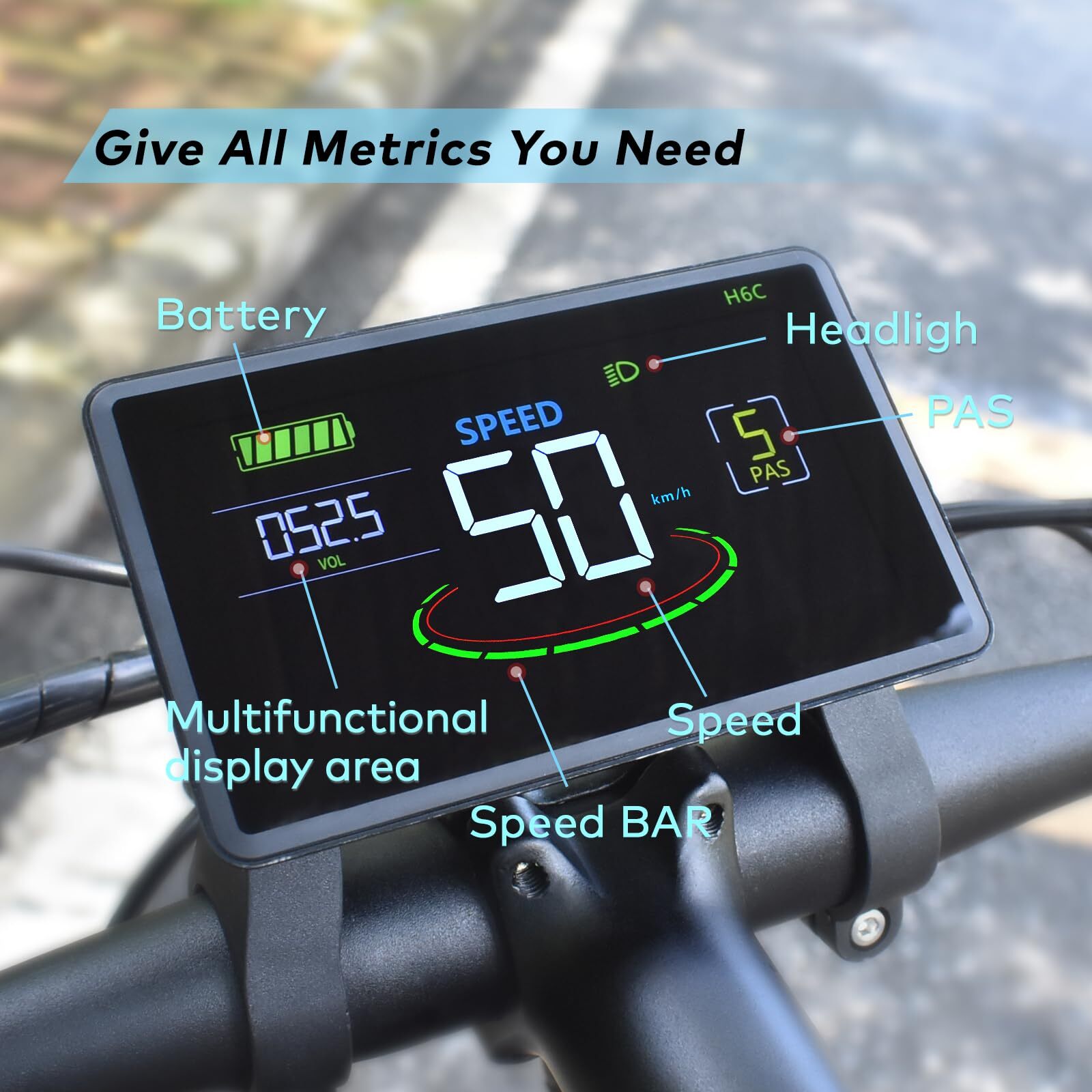 Ebike H6C LCD Display Control Electric Bicycle Speed Meter Speedometer UART No2